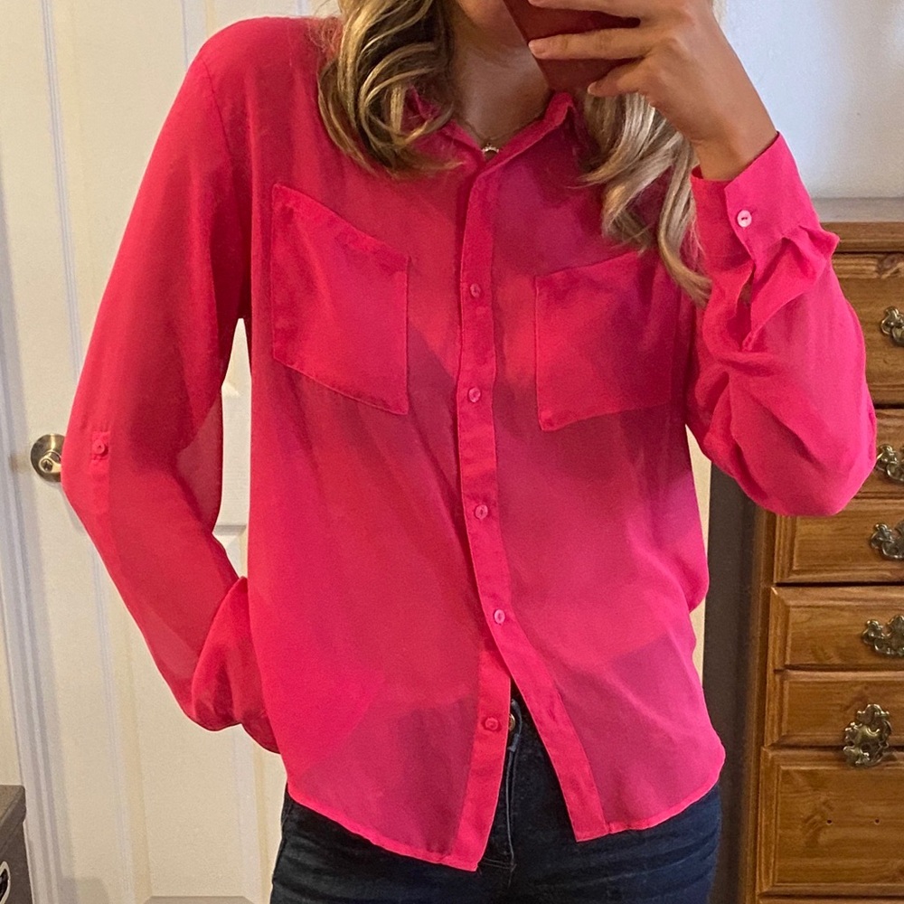 Hot - HOT - pink Transparent button down